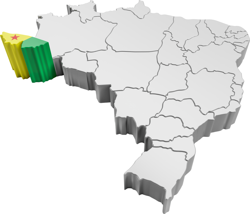 Brazil map with Acre state flag in 3d render