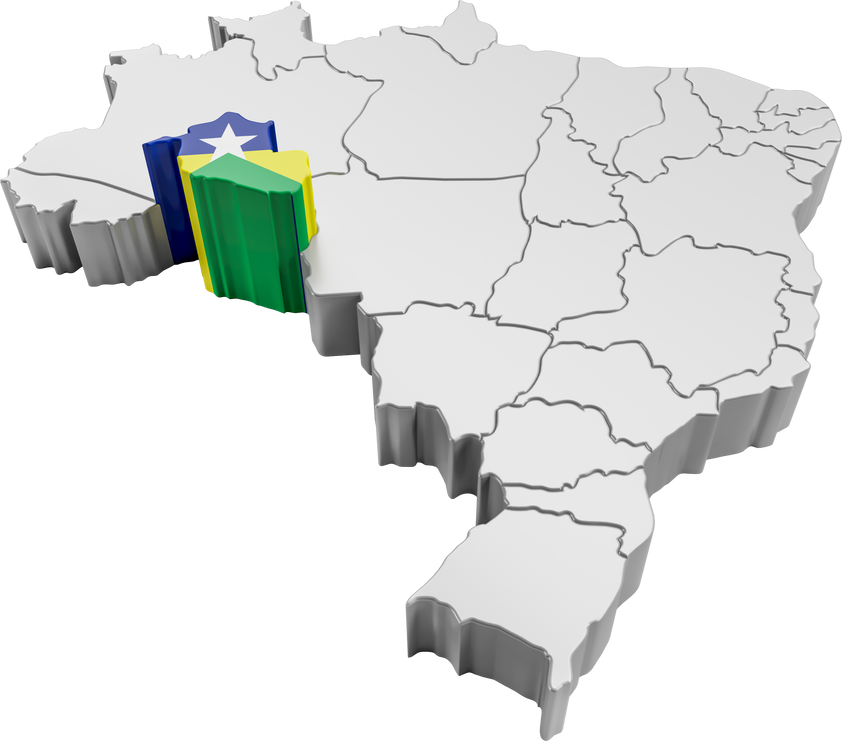 Brazil map with Rondônia state flag in 3d render
