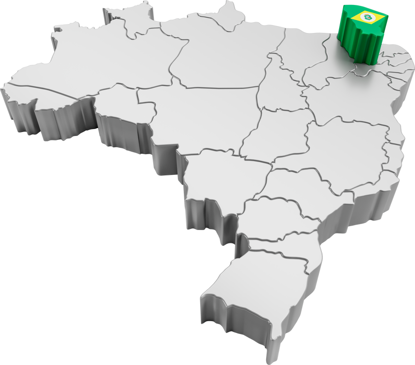 Brazil map with Ceará state flag in 3d render