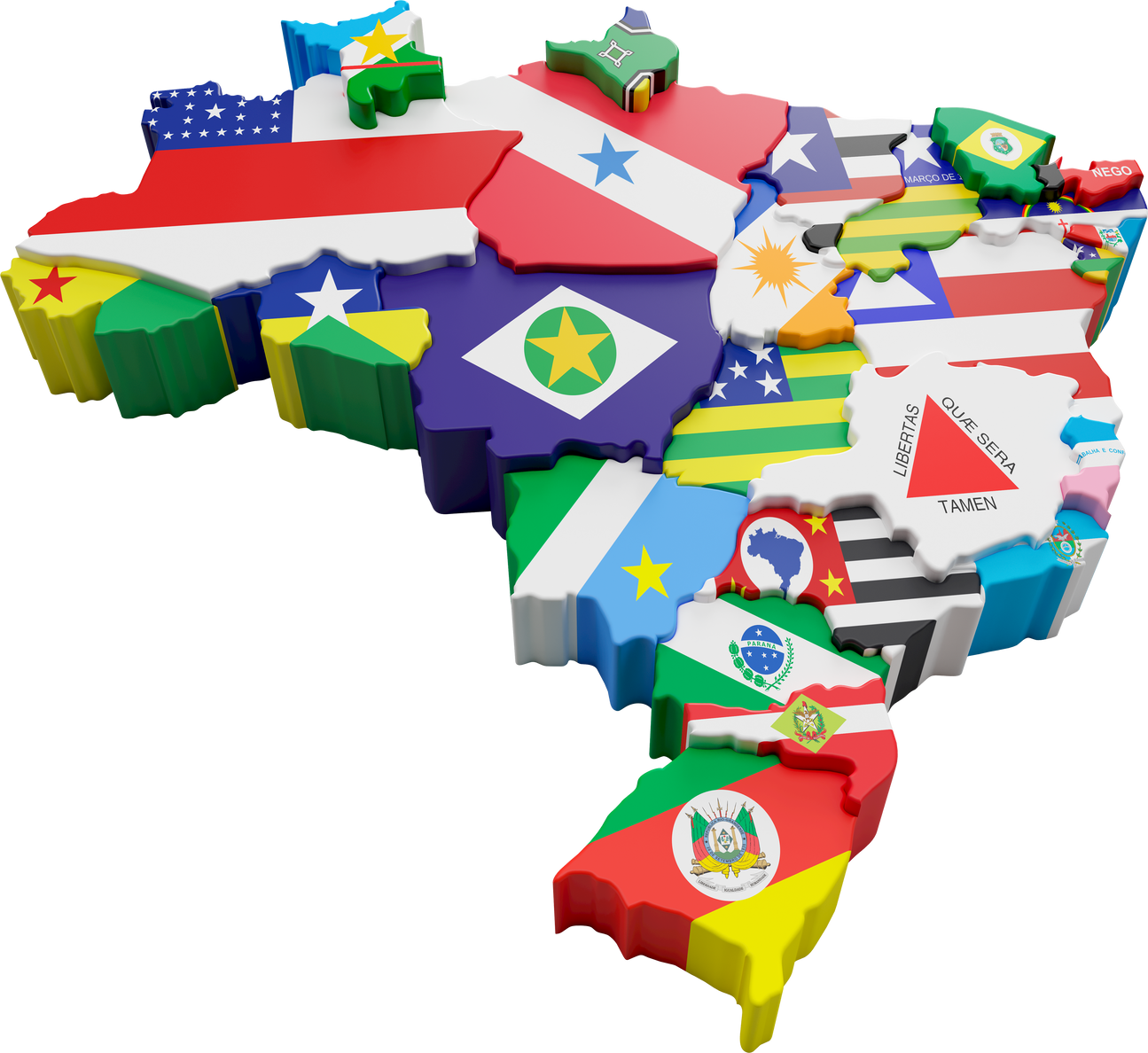 map with the states of brazil in 3d render