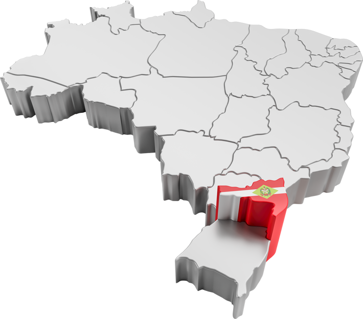 Brazil map with Santa Catarina state flag in 3d render