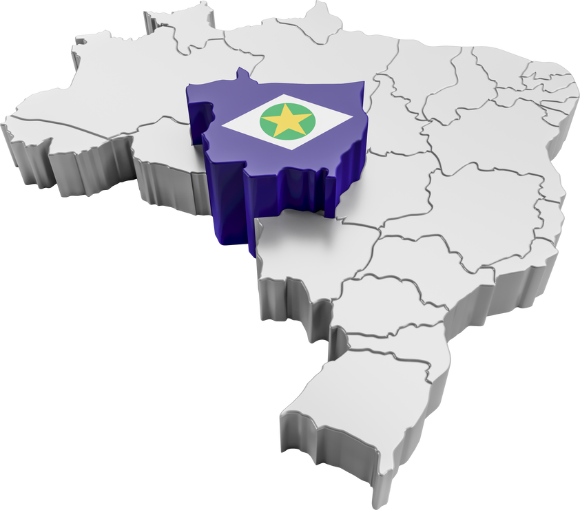 Brazil map with Mato Grosso state flag in 3d render